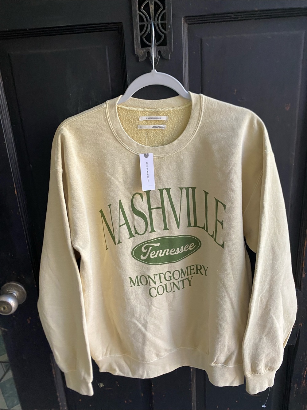 Anthropologie Cream Crewneck Sweatshirt with Green Nashville Print